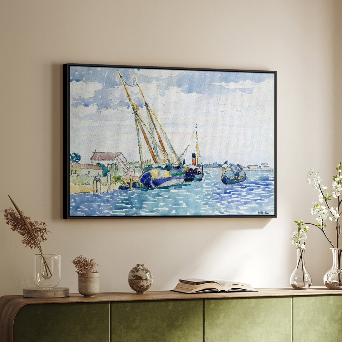 Vintage Landscape-CXLVII By Wexford Home Framed in Black Wood Gallery Wrapped Canvas 25 in. x 37 in.