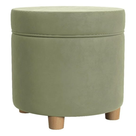 Pemberly Row 18" Transitional Round Fabric Storage Ottoman in Light Sage Green