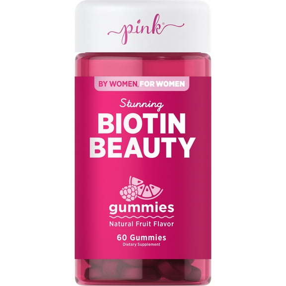 Biotin Gummies | 60 Count | Fruit Flavor Vitamin | For Hair Skin and Nails | by Pink