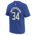 thumbnail image 3 of Youth Nike Giannis Antetokounmpo Royal Milwaukee Bucks 2024/25 City Edition Name & Number T-Shirt, 3 of 3