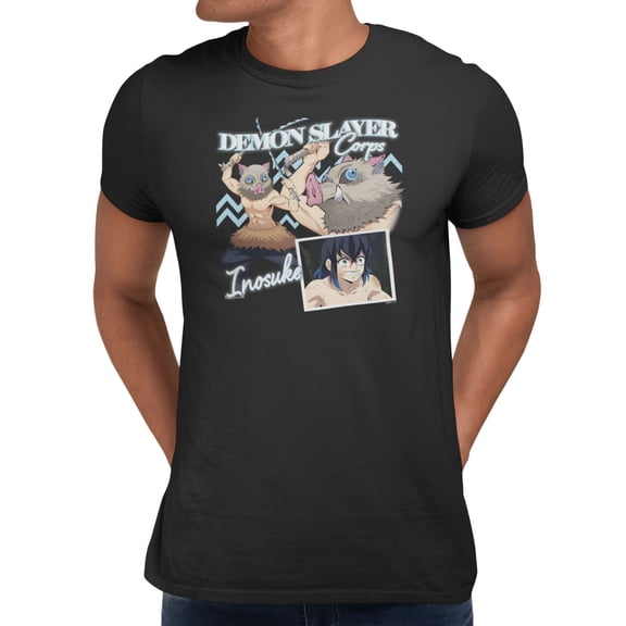 Demon Slayer Men's Inosuke Postcard T-Shirt (Black, S-XXXL)