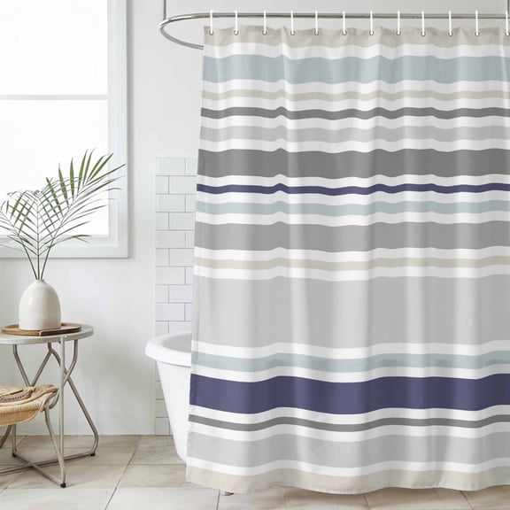 Gray Stripe Waterproof Fabric Shower Curtain,Modern Abstract Art Navy Blue Striped Rustic Waterproof Fabric Shower Curtain for Bathroom Curtains Bathtubs Shower Curtains with 12 Hooks Small 36x78in