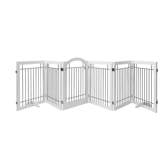 STAROUS 30"H Freestanding Wire Dog Gate with Door, White, 6 Panels, X-Wide