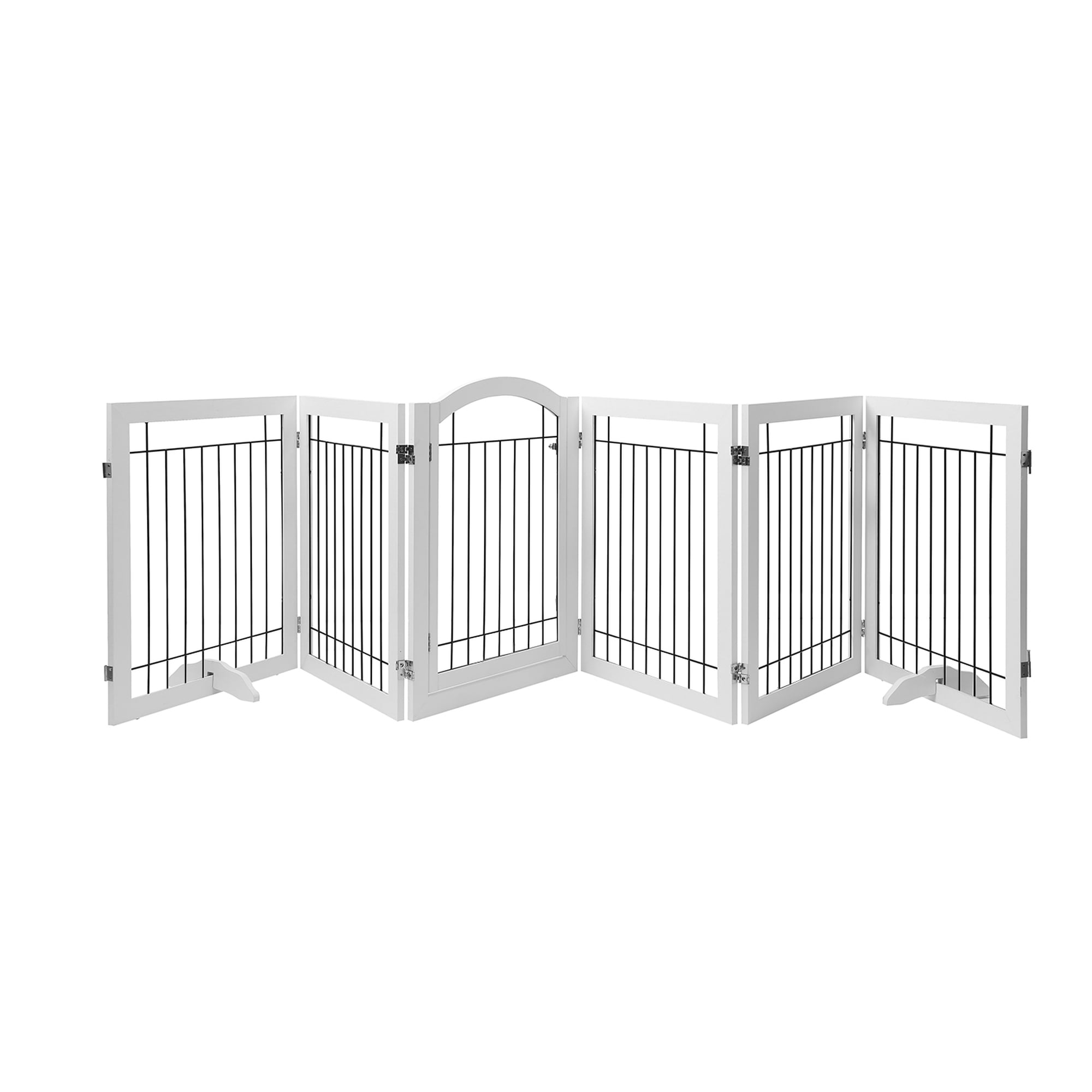 STAROUS 30"H Freestanding Wire Dog Gate with Door, White, 6 Panels, X-Wide