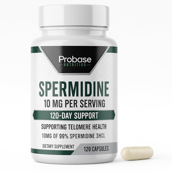 Probase Nutrition Spermidine (10mg of 99% Spermidine 3HCL - Third Party Tested) 120 Capsules - 100x More Potent Than Wheat Germ Extract, Telomere Health and Aging 120-Day Supply - As efficient as NMN