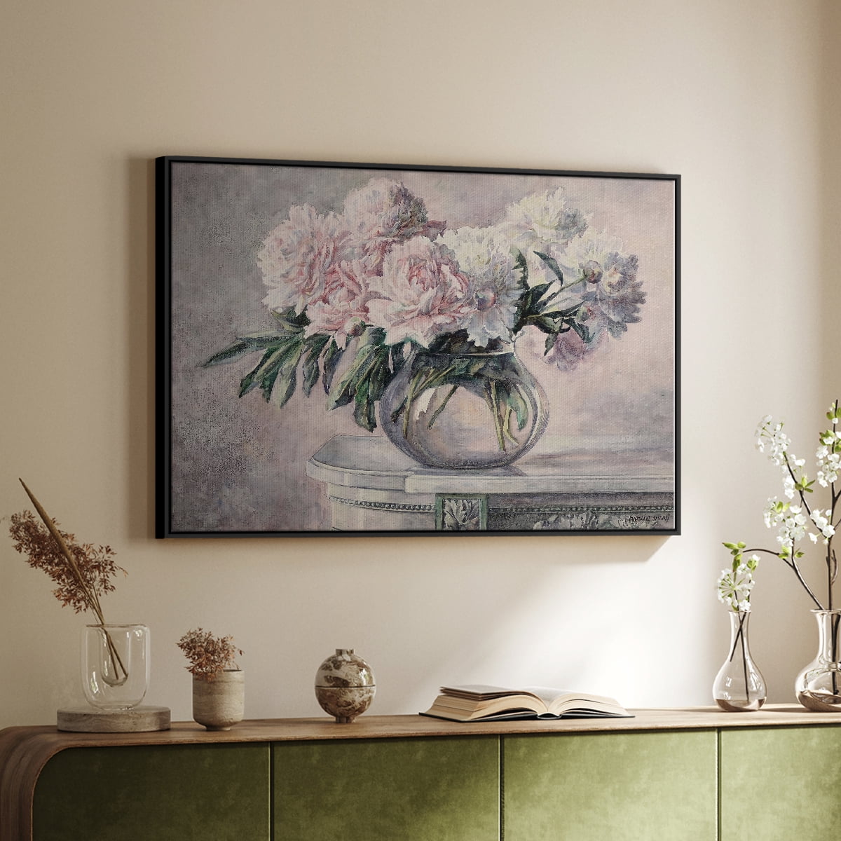 Vintage Botanical Print-LIX By Wexford Home Framed in Black Wood Gallery Wrapped Canvas 27 in. x 41 in.