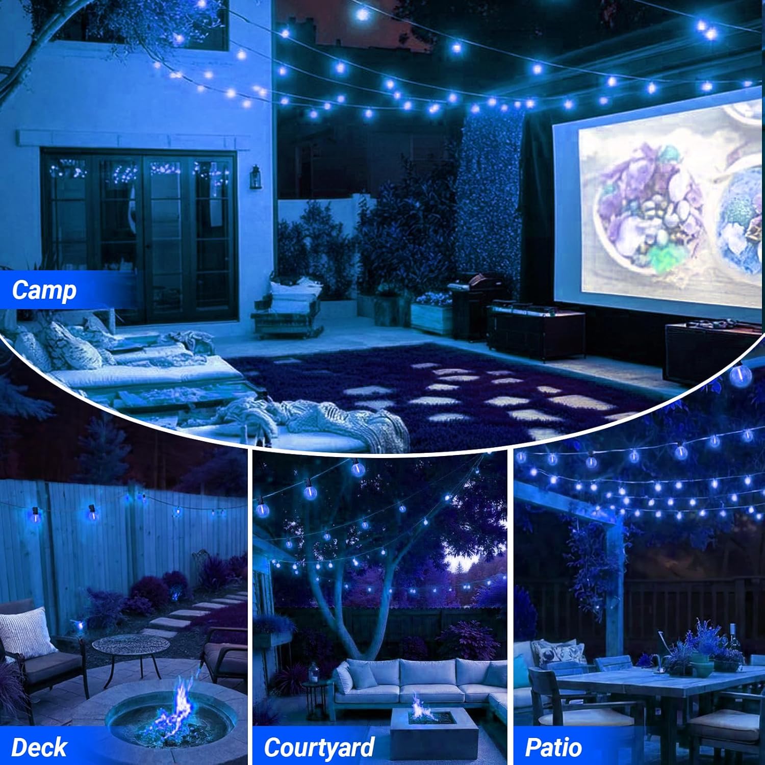 LED Outdoor String Light, 26Feet Patio Lights with12+1Edison Shatterproof Bulbs(1Spare), UL Waterproof Outside Lights connectable Dimmable for Backyard Porch Decor,Blue