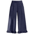 thumbnail image 4 of DHFJKG Women Wide Leg Pants High Rise Ruffle Hem Comfortable Relaxed Fit Elastic Waist Pants With Pockets Summer Beach Vacation Clothes Leisure Trousers, 4 of 4