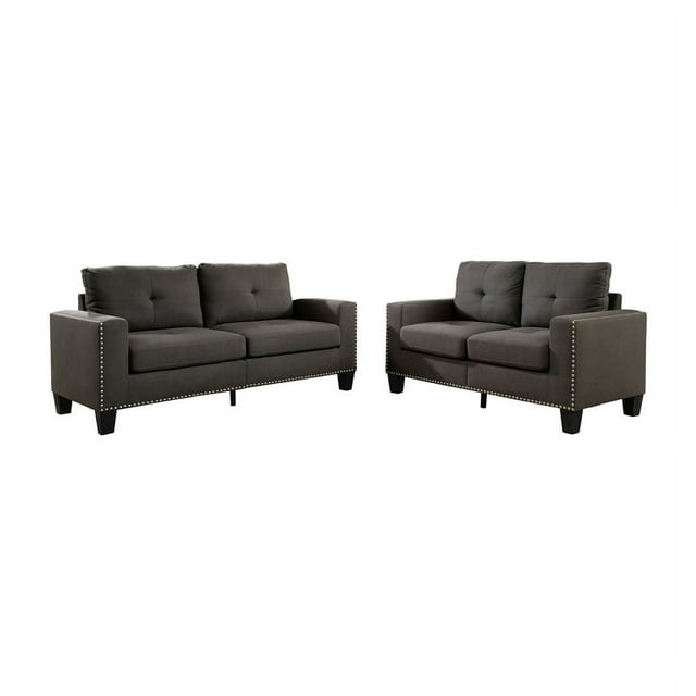 Bowery Hill Ensemble de Canapé Moderne en Lin 2 Pcs - Causeuse et Canapé en Gris