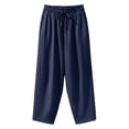thumbnail image 6 of Women Solid Harem Capris Elastic Drawstring Waist Pockets Lightweight Summer Beach Holiday Casual Pants Navy M, 6 of 7