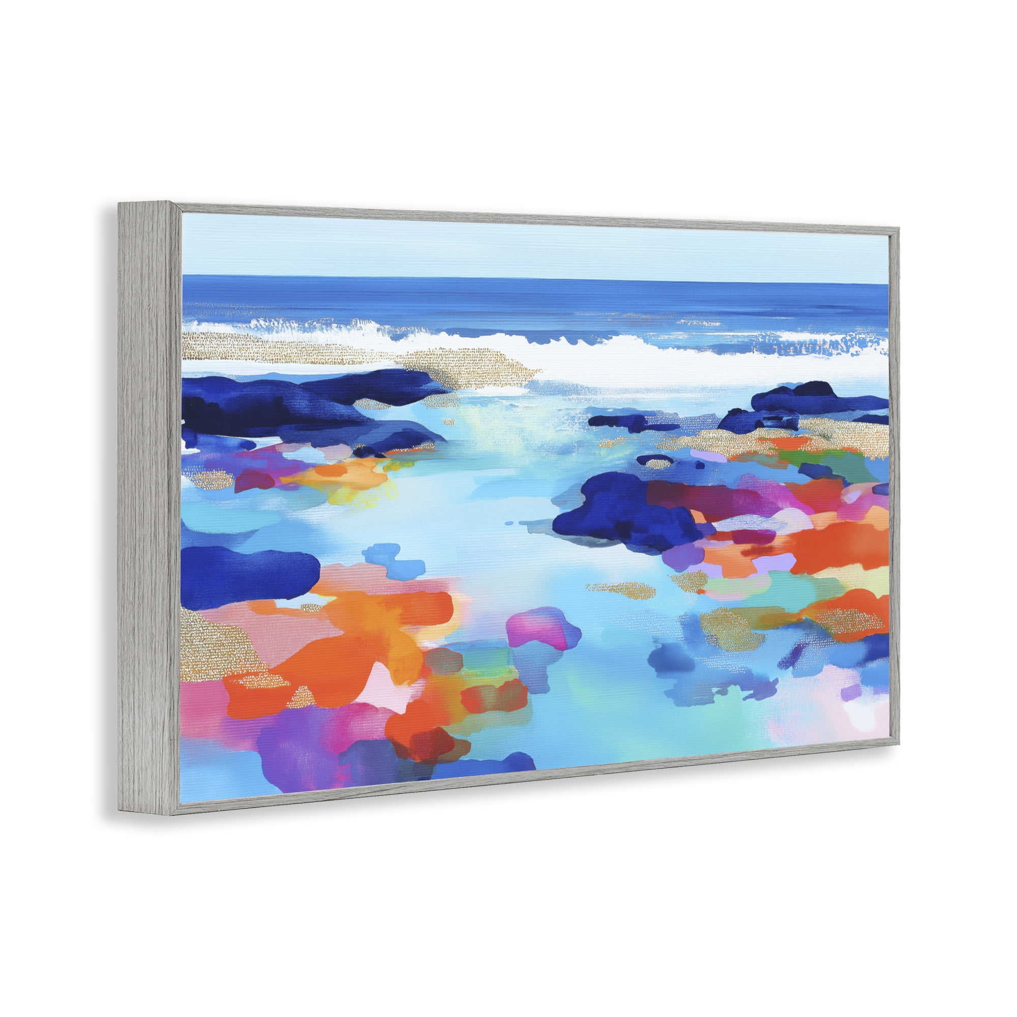 Stupell Industries Coastal Pools Overlay Abstraction Gray Framed Giclee Art, design by Chromatic Storm Studio
