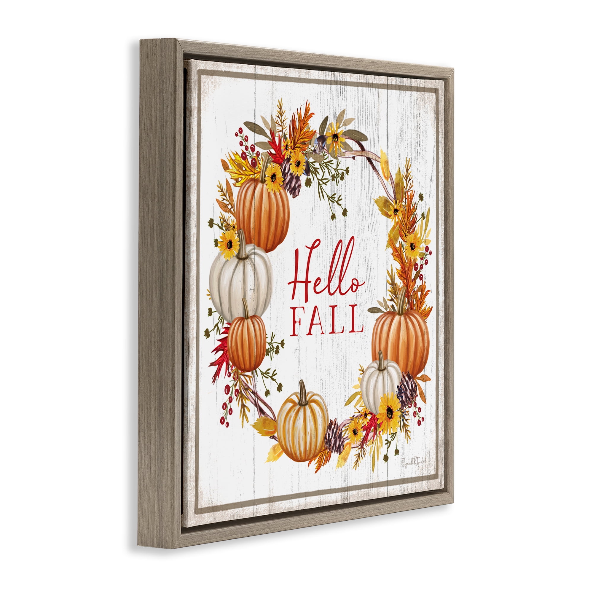 Stupell Industries Rustic Hello Fall Holiday Painting Brown Floater Framed Canvas Art Prints Wall Art, 25 x 25