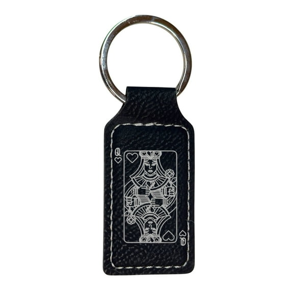 Keychain - Rectangle - Queen of Hearts - Leather