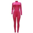 thumbnail image 2 of Women's Casual Jumpsuit Long Sleeve Onesies Solid Color High Neck Bodysuit and Pants Playsuit Pink S, 2 of 5