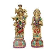 Brass World Brass Radha Krishna Murti Multicolor Stone Work for Gift Idol for Mandir Temple Height 13 Inches