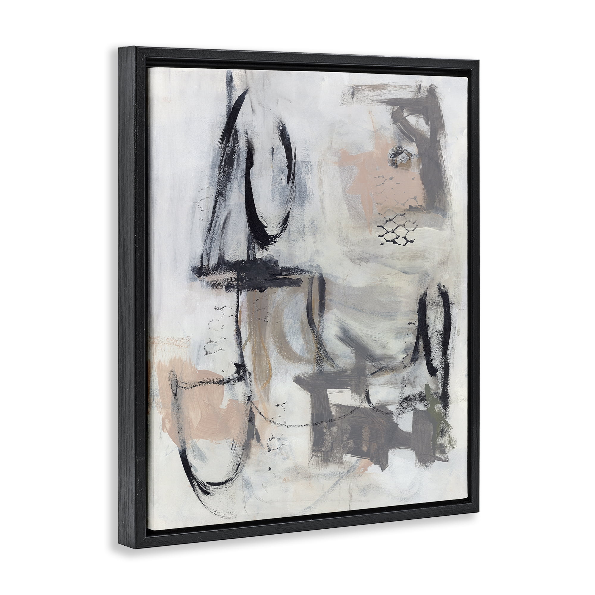 Stupell Industries Brushed Collage Abstract Abstract Painting Black Floater Framed Canvas Art Print Wall Art, 17 x 21
