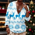 thumbnail image 2 of Mens Pique Shirts Christmas Printed Pixel Snowflake Deer Theme Button Up Long Sleeve Mens Knit Polo,Sky Blue,M, 2 of 4