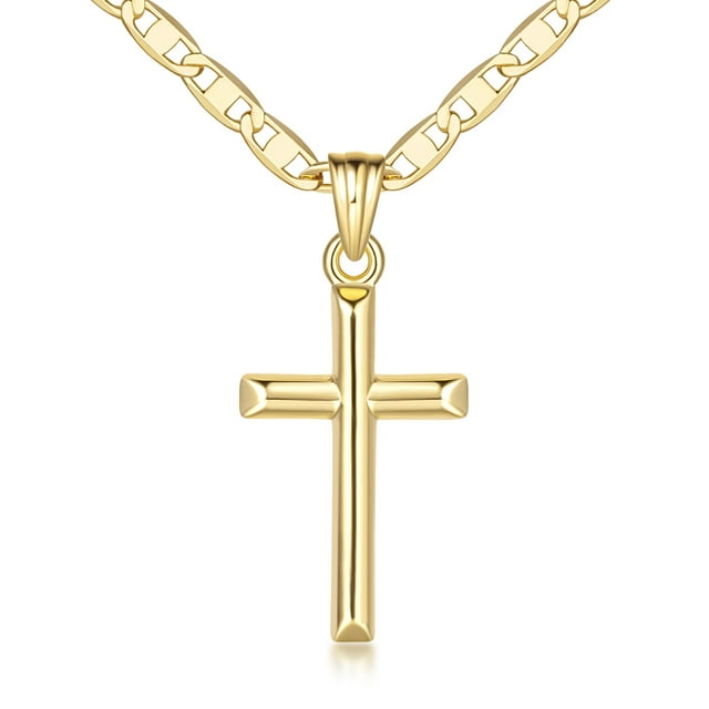 Collar JADE KOS Cross de oro de 14 quilates para mujer con colgante de 26 mm