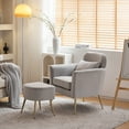 thumbnail image 4 of Accent Chair with Ottoman, Upholstered Arm Chair with Metal Legs and Lumbar Pillow, Teddy Fabric Single Sofa  Chair for Bedroom, Reception Room, Light Gray, 4 of 9
