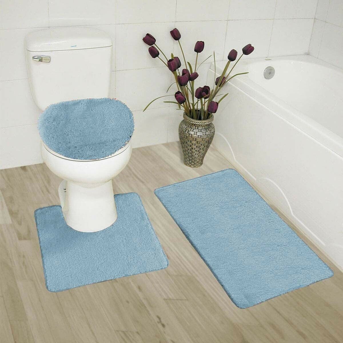 3 Piece LUXURY PLUSH® Slate Blue Soft Bathroom Bath Mat Set Extra