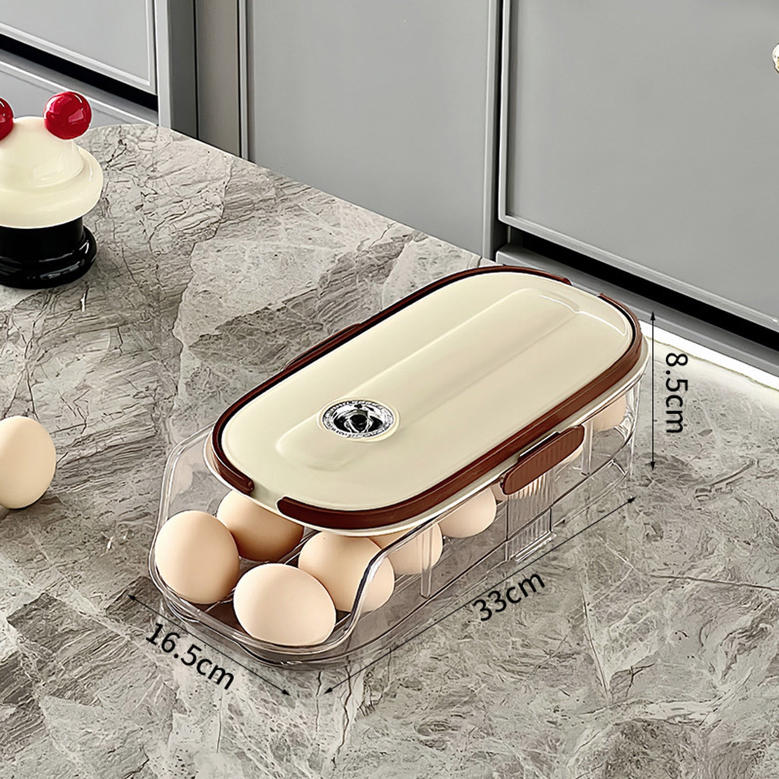 Tgbvmt Double Layer Rolling Storage Box Transparent Refrigerator Storage Rack Space Saving Food Organizer for Kitchen Fridge Pantry Cabinet Countertop Egg Storage Container Home Kitchen Storage