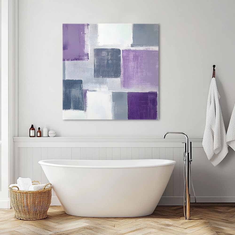 Grey Purple Canvas Wall Art, Graffiti Art Abstract Mottled Color Block Modern Framed Wall Decor Modern Artwork Prints Painting for Living Room, Bedroom, Kitchen & Cafe Decor 12x12 Inch