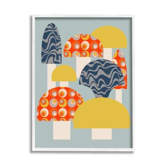 Stupell Industries Fun Patterned Mushrooms Botanical & Floral Painting White Framed Art Print Wall Art, 24 x 30