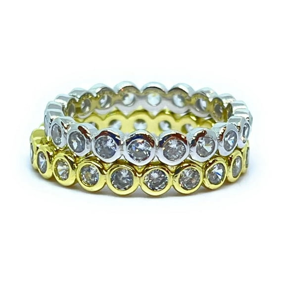 ADIRFINE 925 Sterling Silver 3mm Round Cubic Zirconia Bezel Set Eternity Band