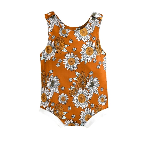 Franhais Baby Girls Romper, Sleeveless Crew Neck Sun/Flower Print Button Closure Summer Bodysuit