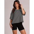thumbnail image 4 of Women Cropped T-Shirts Drop Shoulder Round Neck Crop Tops Casual Summer Solid Color Basic Tees, 4 of 4