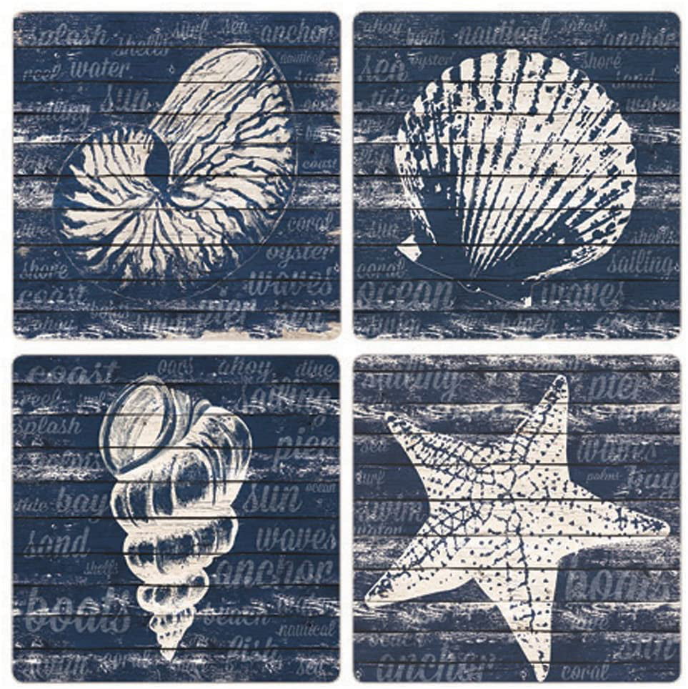 4-1/4 Set of 4 CoasterStone Booked Blue Absorbent Coasters Multicolor