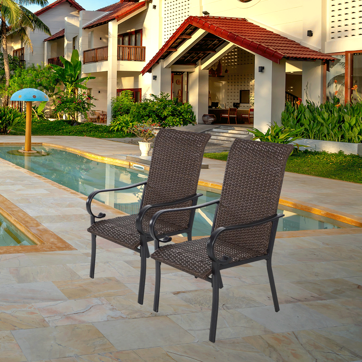 Modern Patio Chairs Armchairs Set of 2 Indoor or Outdoor Contemporary