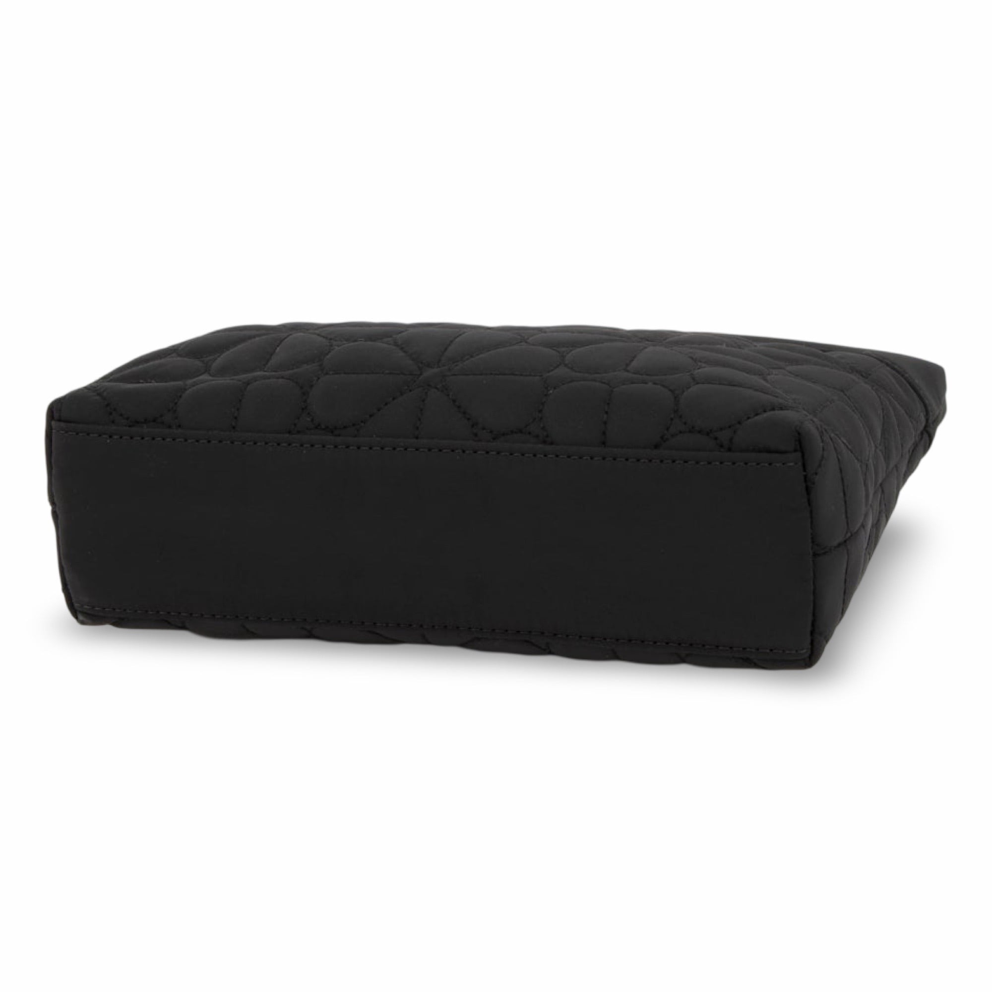 Kate Spade New York Women's Quilted Fabric Spade Flower Top Zip Cosmetic Case Pouch (Black)