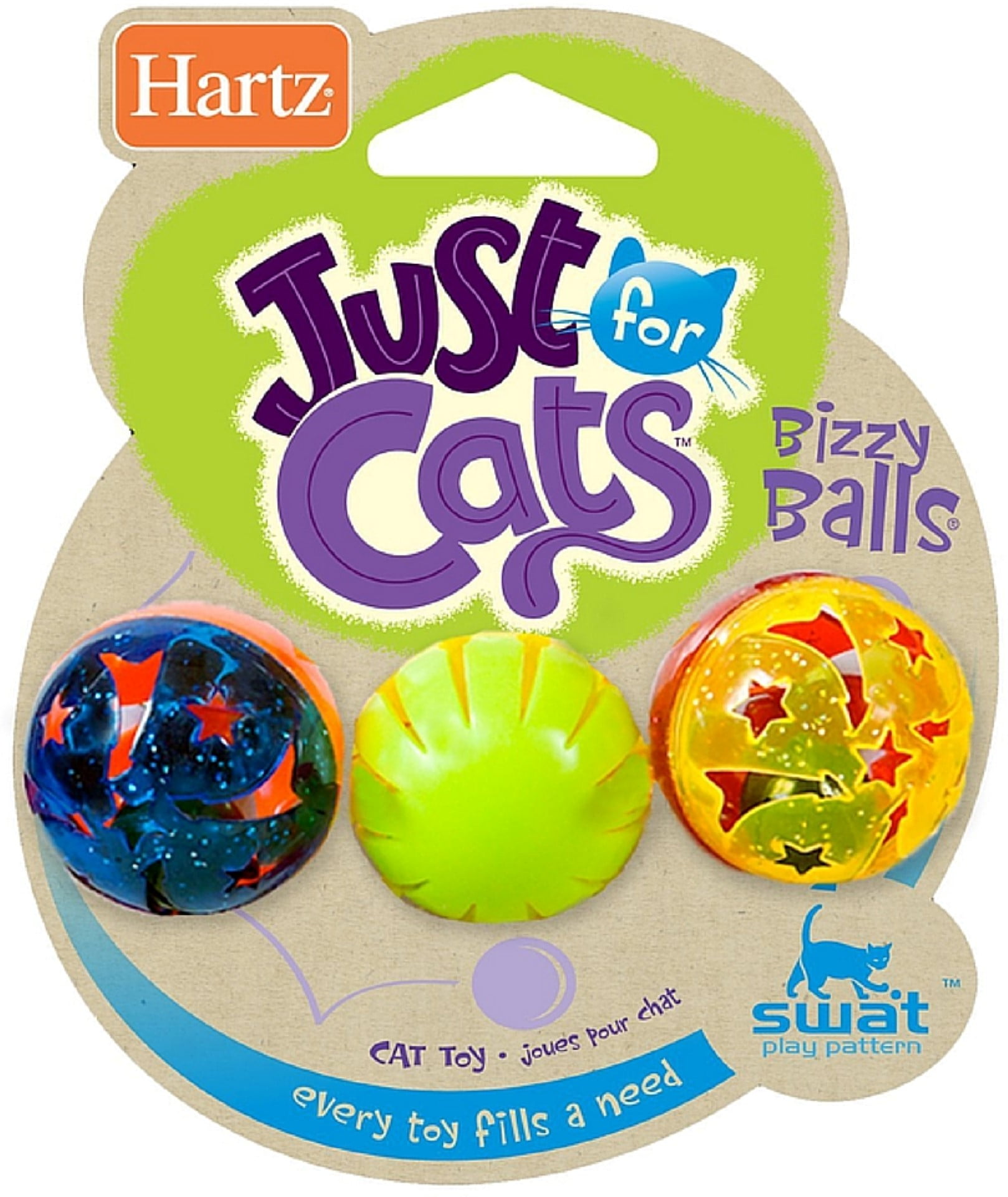 Hartz Just For Cats Bizzy Balls Cat Toys 3 ea (Pack of 2)