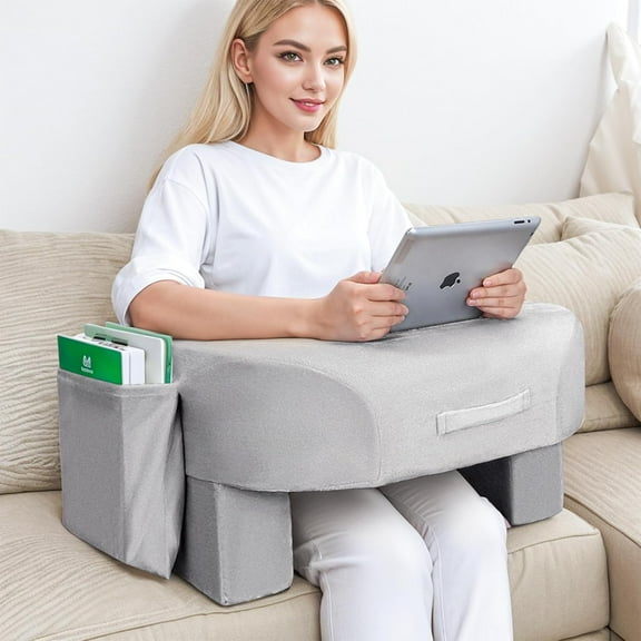 Reading Pillow for Lap, Armrest Gaming Pillow for Working, Hight Adjustable Lap Desk Pillow for Adult Sitting in Bed Sofa Floor (Light Grey)
