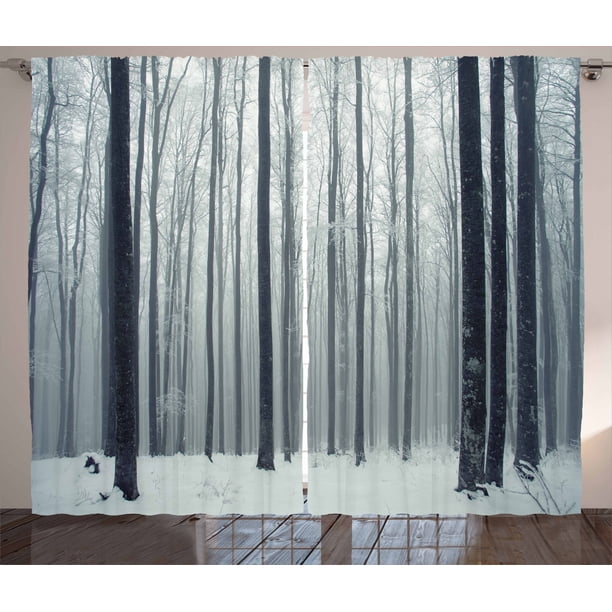 Winter Curtains 2 Panels Set Foggy Mysterious Woodland Beech Trees Forest Peaceful Solitude Morning Scenery Window Drapes For Living Room Bedroom 108w X 84l Inches Black White By Ambesonne Walmart Com