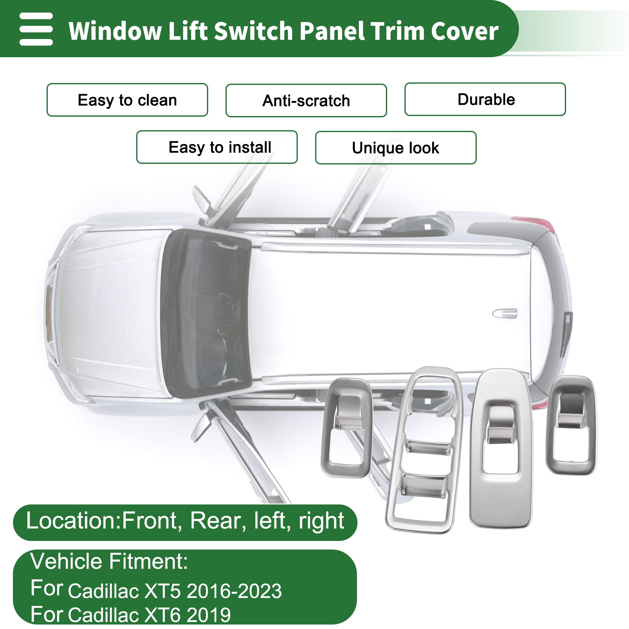 Unique Bargains Window Lift Switch Panel Trim Cover for Cadillac XT5 2016-2023 Front Rear Car Door Window Control Button Interior Accessories Silver Tone