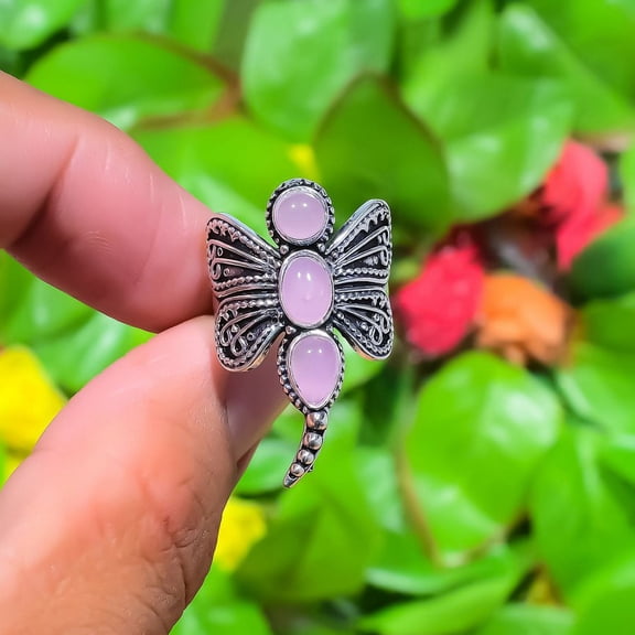 Natural Pink Chalcedony Gemstone 925 Sterling Silver Gift Ring Size 8.5