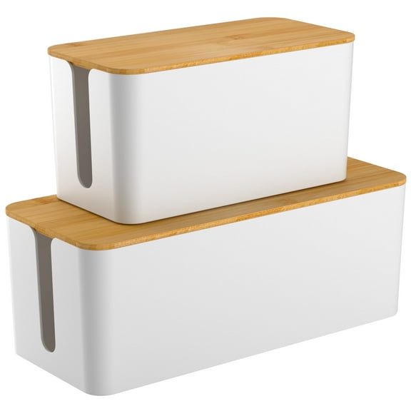 Delamu 2 Pack Cable Management Box, Cord Organizer Box for Table