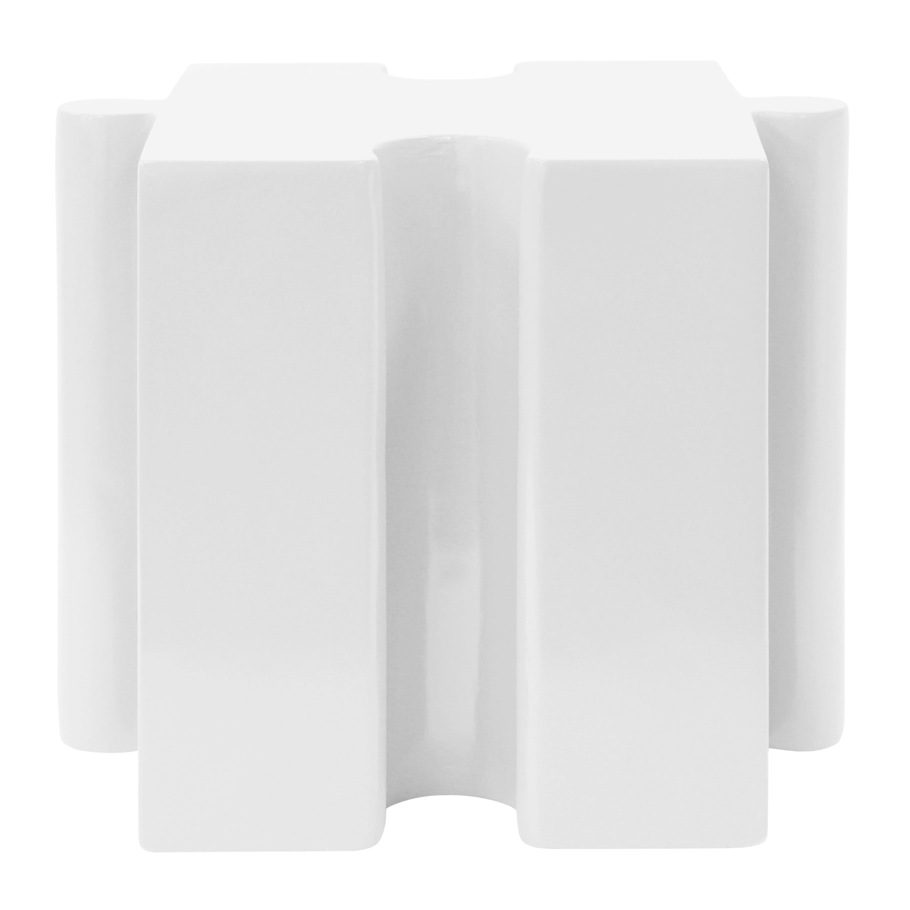 Puzzle Art Side Table, Outdoor Modular Concave Edge Table for Patio Garden Indoor Outdoor, White