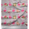 thumbnail image 1 of Soimoi Gray Cotton Duck Fabric Stripe & Flamingo Floral Printed Craft Fabric by the Yard 56 Inch Wide, 1 of 3