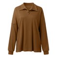 thumbnail image 4 of Shirts for Women Casual Waffle Knit V Neck Collared Long Sleeve Shirt Button Tunics Tops Coffee S, 4 of 6