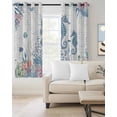 thumbnail image 4 of Seahorse Blackout Curtains for Bedroom Living Room, Watercolor Seaweed Fish Coral White Letter Texture 63 In Long Thermal Insulated Room Darkening Drapes Grommet Window Treatments, 42 x 63 In, 4 of 9