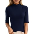 thumbnail image 2 of Women Sweater Dressy Casual Mock Turtleneck Short Sleeve Ribbed Business Work Shirts Tops Navy XXL, 2 of 9