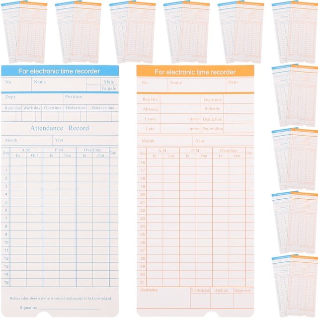Shisuyan 100 Sheets Universal Timecard Sheets Office Use Attendance Cards Time Cards Weekly Monthly Time Cards