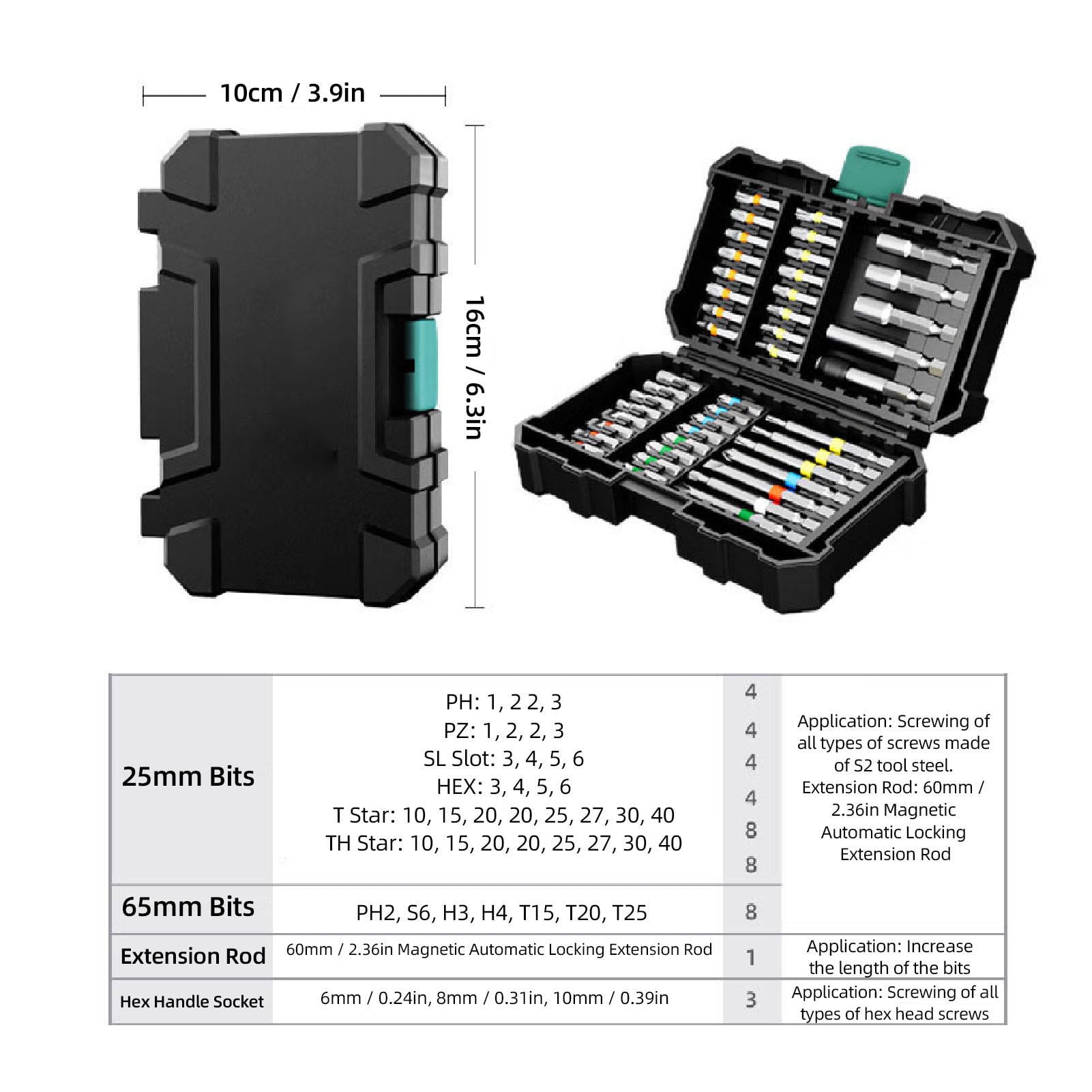 Yajisi 44‑Piece Impact Driver Bit Set – Alloy Steel, High‑Torsion, Magnetic, Color‑Coded, Universal 1/4" Drill & Driver Compatible