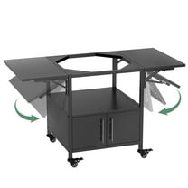 HiiKaa Heavy Metal Outdoor Grill Stand Prep Table with Wheels,Plenty of Storage,Grill Table for Big Green Egg and Kamado Joe Classic,Fits Small,Medium and Large Big Green Eggs