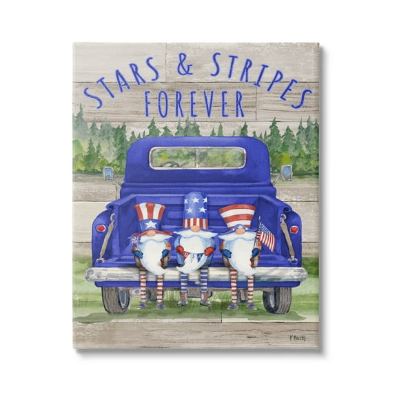 Stars & Stripes Forever Americana Gnomes Holiday Graphic Art Gallery Wrapped Canvas Print Wall Art