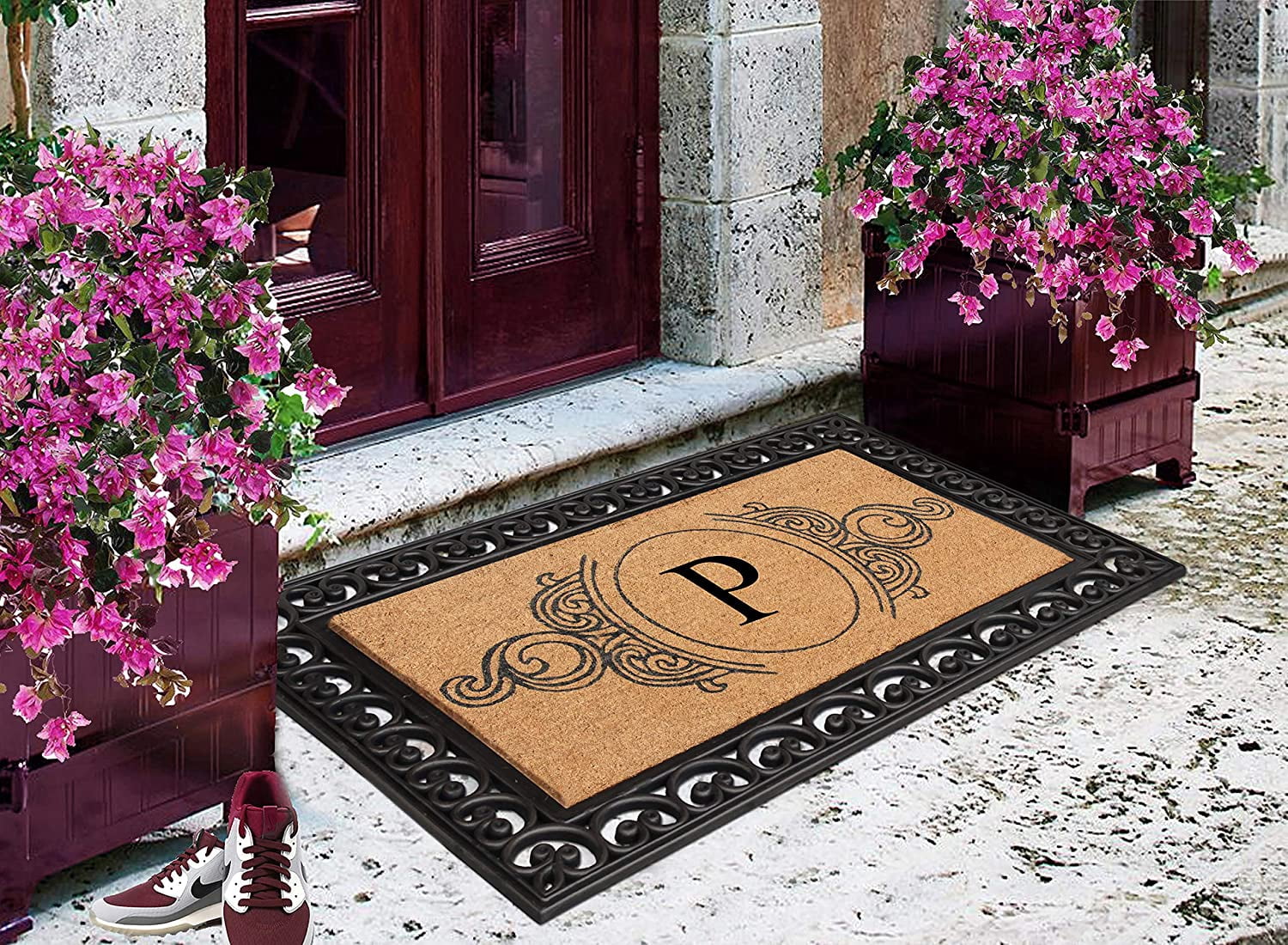 A1HC Rubber and Coir Doormat 30" x 48", Standard Double / Single Front Door Mat for Outdoor Entrance, Personalized Monogrammed Non-Slip Entrymat