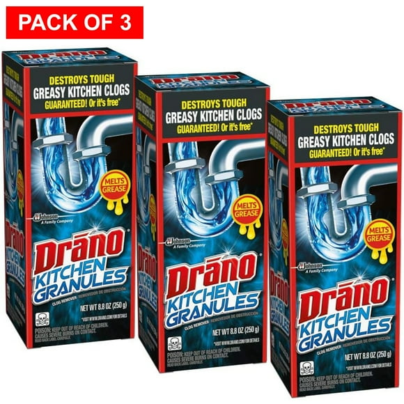 Drano Granules de Cuisine Déboucheur et Nettoyant, 8.8 oz (250g) (Lot de 3 Offre)